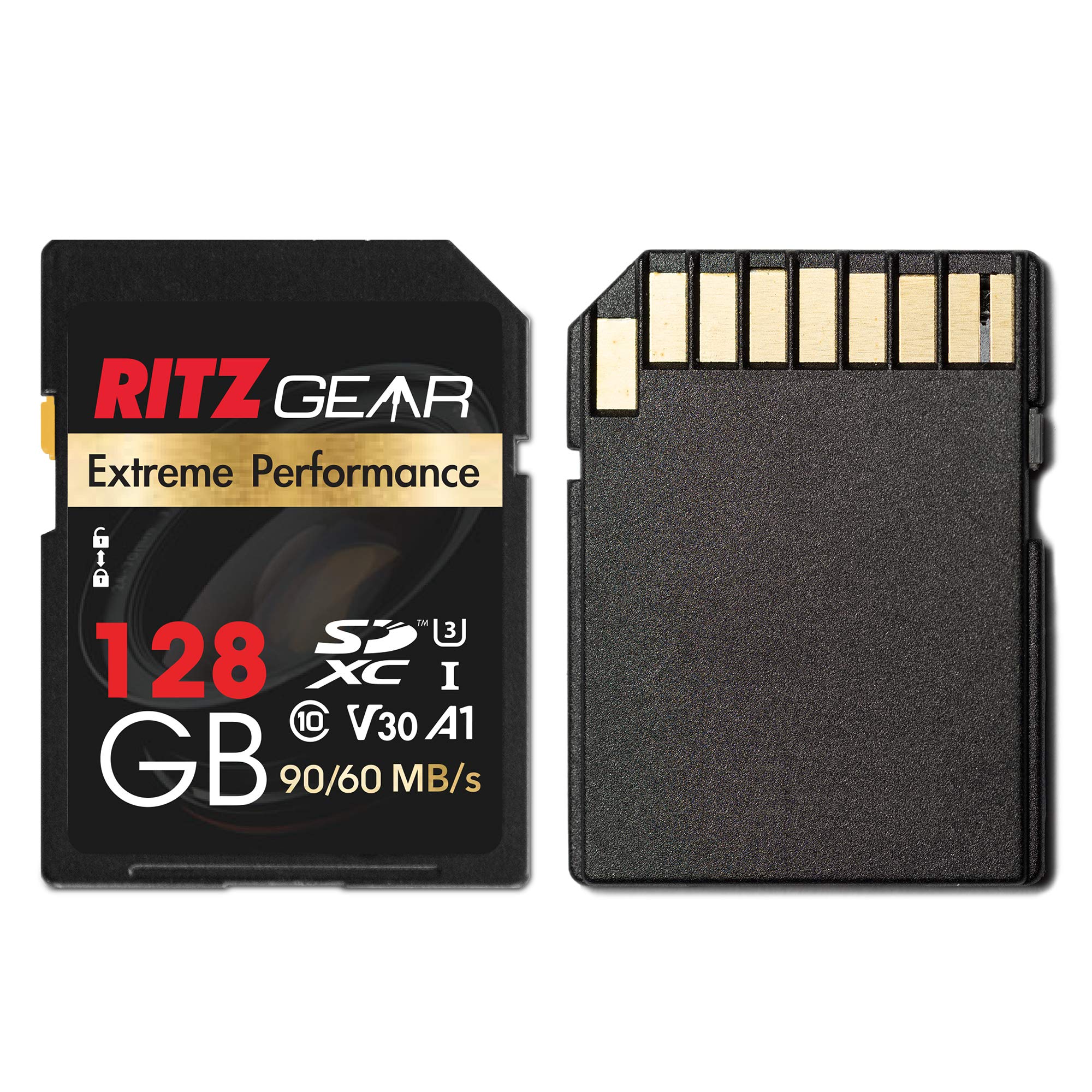 Ritz Gear 128GB High-Speed SDXC UHS-I SD Card, C10, U3, V30, Full-HD & 4K Memory Card
