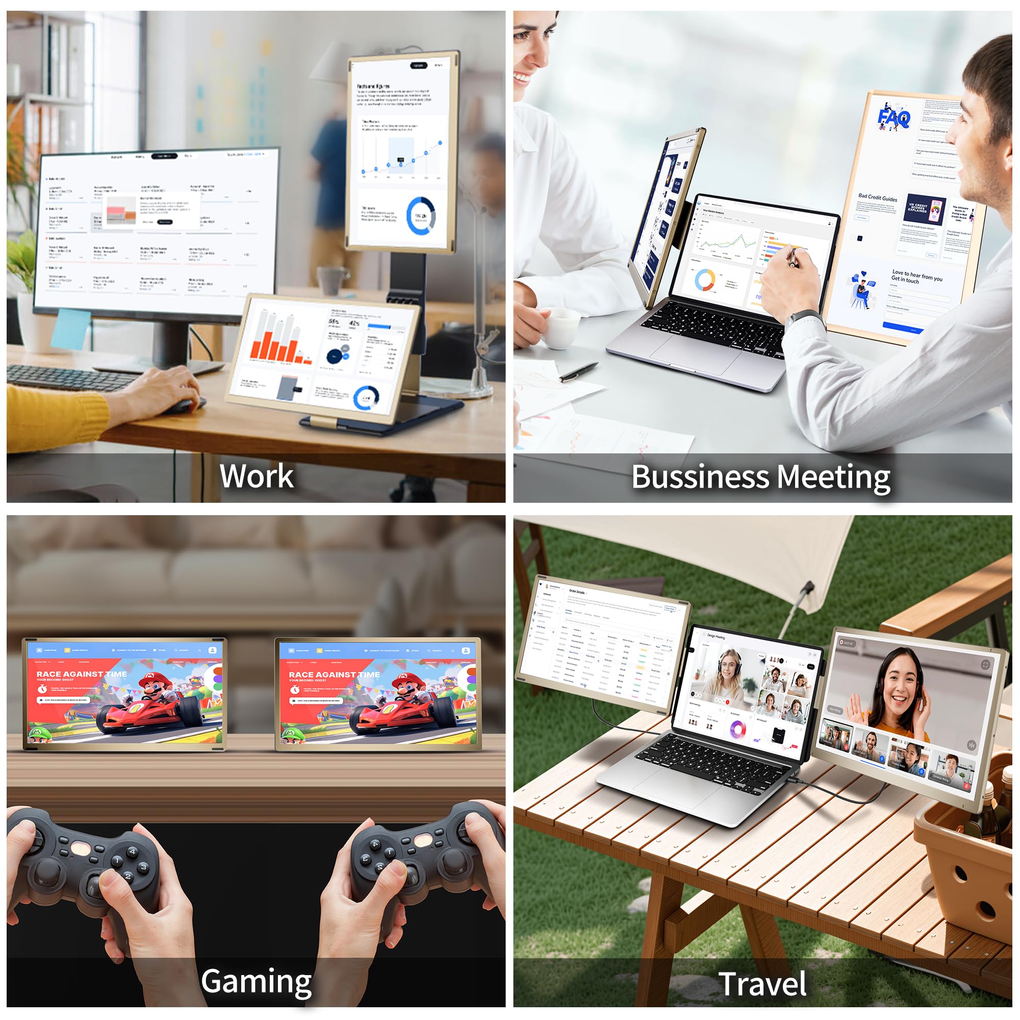 15.6 Inch Laptop Monitor Extension, 120% sRGB Laptop Screen Extender with 235° Rotation, 1080P Laptop Screen Extension, Removable, Malleable, Plug & Play, Portable Monitor for Mac Windows Chrome 7