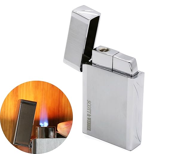 Scott & Webber - Feuerzeug Gas Sturmfeuerzeug Silber 100% Metall mit windfester Jetflamme/Pfeife, Zigarette, Zigarre/Gasfeuer