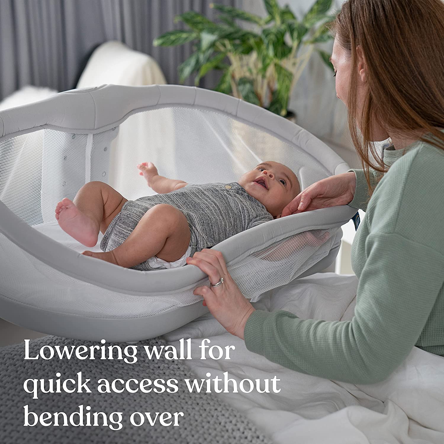 HALO BassiNest Swivel Sleeper 3.0 – Over-Bed Baby Bassinet with 360 Rotation, Adjustable Height, Breathable Mesh, Safe Close Sleeping, Lowering Wall for Easy Access, Feeding & C-Section Recovery