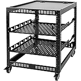 TECMOJO 12U Open Frame Network Rack for IT &AV Gear, AV Rack 4-Post with casters, Mobile 12U Rack with 2 PCS 1U Server Rack S