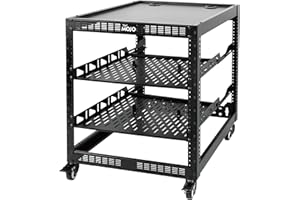 TECMOJO 12U Open Frame Network Rack for IT &AV Gear, AV Rack 4-Post with casters, Mobile 12U Rack with 2 PCS 1U Server Rack S