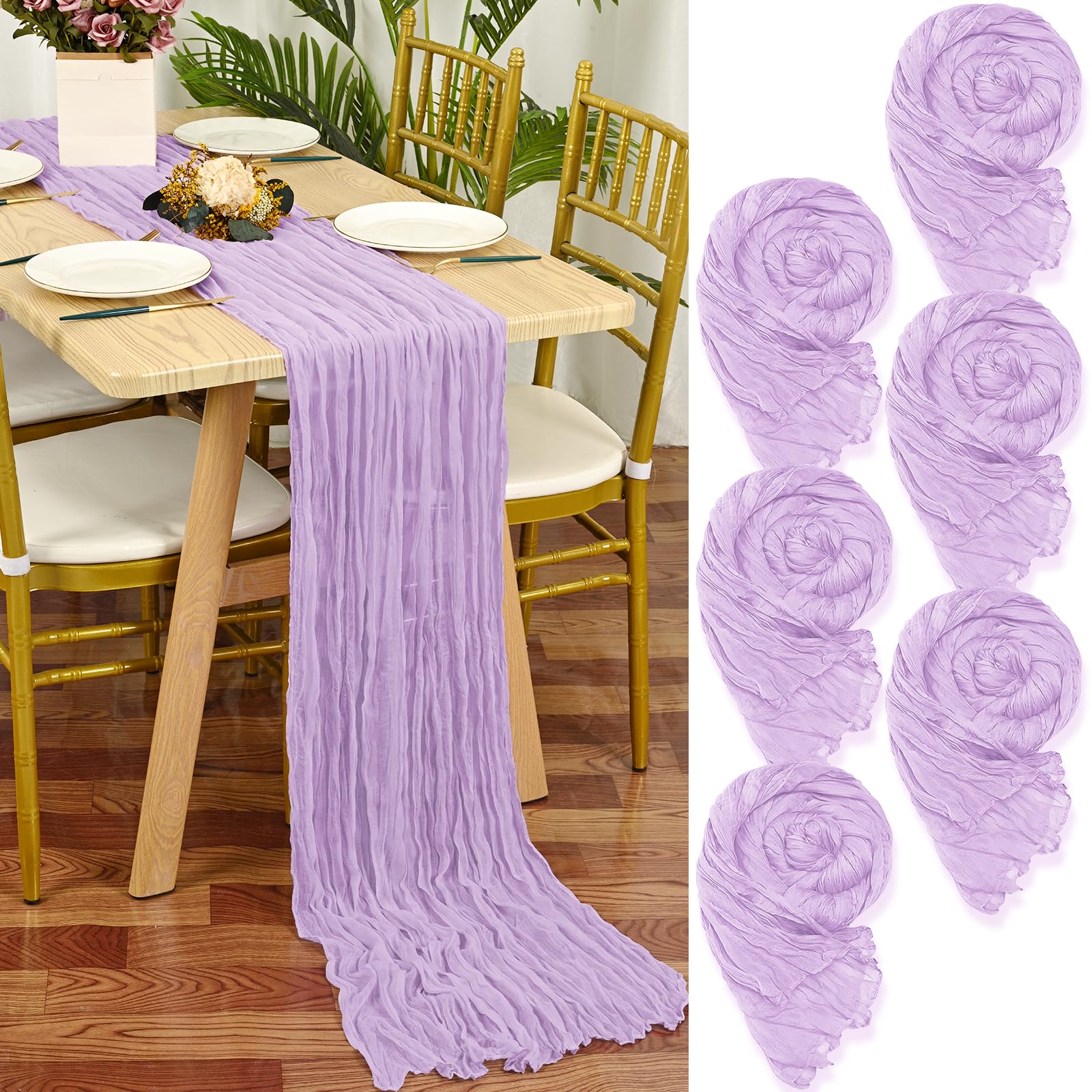 YMHPRIDE 6 Packs Cheesecloth Table Runner Purple, 55x300cm Rustic Gauze Fabric Boho Table Runner, Cheesecloth Wedding Table Decor for Wedding Party Bridal Shower Table Decorations