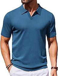 COOFANDY Polo Shirts for Men Casual V Neck Ribbed