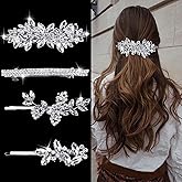YONOY 4Pcs Rhinestone Hair Barrettes for Women Leaf Wedding Hair Pins Crystal Bobby Pins Silver Bridal Hairpin Clips for Brides Bridesmaids Flower Girls