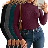 Oakgarden 4 Pack Women's Plus Size Mock Turtleneck Tops Thermal Fleece Ribbed Long Sleeve Cotton Fitted Shirts Layer Sweater