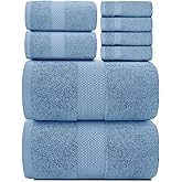 White Classic Luxury Bath Towel Set of 8 Pieces - 100% Turkish Cotton Highly Absorbent Towels for Bathroom, 2 Luxury Bath Towels 700GSM, 2 Hand Towels, 4 Washcloths, Light Blue