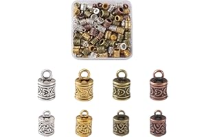 BB BEADTHOVEN Beadthoven 128pcs 2styles Tibetan Style Barrel Tube Cord End Caps 6-6.5 Inner Diameter Metal Glue-in Column Leather Terminator End Cap Connectors for DIY Jewelry Making Findings
