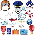 Kristin Paradise 25Pcs Pilot Airplane Photo Booth Props with Stick, Travel Theme Selfie Props, Captain Aviation Birthday Party Supplies, Adventure Begin Photography Backdrop Decorations