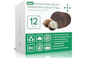 SIMPLY CARBON Biodegradable Natural Filter - 2 Years Supply for Kitchen Compost Bins - Longer Lasting Activated Charcoal - Universal Size Fits All Compost Bins up to 7.25" Filter Size - Replacement Set of 12
