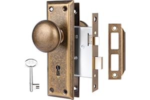 Toptotoo Mortise Lock Set for Interior Door, Vintage Antique Door Knobs with Lock and Skeleton Key, Old Door Knob Replacement