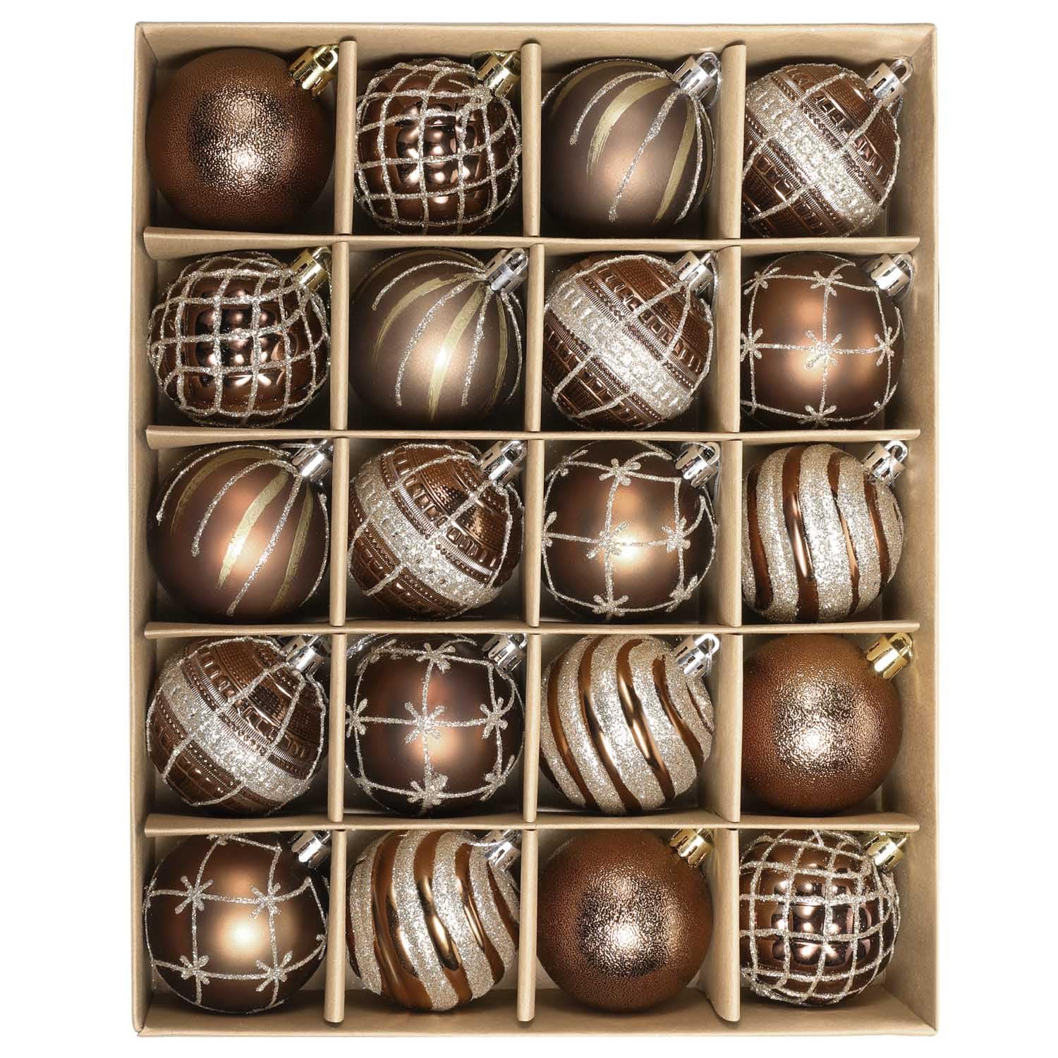 SVNVIOZ Bronze Copper Gold Christmas Baubles, 20pcs 6cm Shatterproof Christmas Balls for Xmas Tree Decoration
