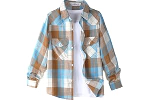 Aimehonpe Boys Girls Flannel Plaid Shirts Long Sleeve Spring Buffalo Western Button Down Shirt Vintage Lightweight