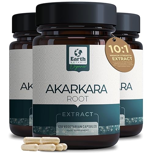 Earth Botanic Organic Irani Akarkara Root Extract Powder 10:1 Anacyclus Pyrethrum - 90 Vegan Capsules - (Non-GMO, Gluten Free) 3 Months Supply
