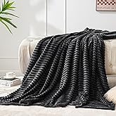 BEDELITE Fleece Blanket Twin Size – 3D Ribbed Jacquard Soft and Warm Decorative Fuzzy Blankets – Cozy, Fluffy, Plush Lightweight Throw Blankets for Couch, Bed, Sofa(Black, 60x80 inches)
