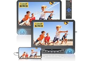 FELEMAN 12" Portable DVD Player for Car, Car DVD Player Dual Screen with 1080P HDMI Input HD Digital Signal Transmission, 5-Hour Battery, Headrest Mounting Bracket,Support USB (1 Player+1 Monitor)