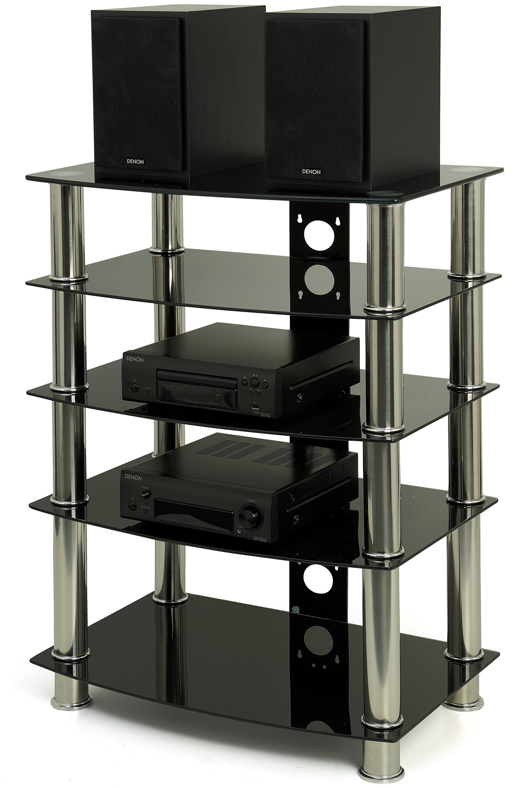 Centurion Supports Galago 5-Shelf Premium Black Glass with Silver Legs AV Rack