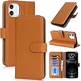 Zouzt Case for iPhone 12/12 Pro 6.1" Genuine Leather Wallet Case with 4 Card Slot, RFID Blocking Card Holder Magnetic Flip Folio Shockproof Phone Cover Women Men for iPhone 12/12 Pro - Amber