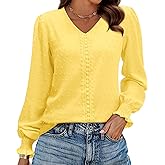 siliteelon Dressy Blouses for Women Long Sleeve Tops for Women V Neck Swiss Dot Business Casual 2026 Spring Holiday Shirts