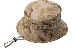 KBAKOSA Camo Boonie Hat, Military Tactical Bucket Hat with Adjustable Chin Strap for Fishing Hiking Camping
