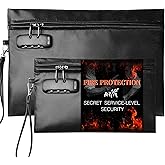 Fireproof Document Bag Set with Lock, 2 Pcs Money Box for Cash & Passport, 6200°F Fire Proof Bag for Documents 14"x9.8" & 10.6" x 6.7", Fireproof Document Safe, Waterproof Money Bags Pouch with Zipper