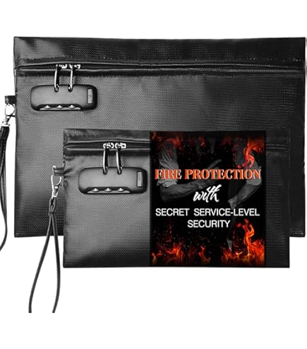 Noiposi 6400°F Fireproof Document Bag With Lock – 12-Layer Heat Protection, Dual-Zip Compartments, Water-Resistant (TSA Lock)