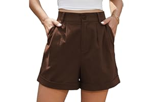 Jouica Womens Summer High Waist Linen Shorts Roll Up Pleated Zippered Wrap Hem Wide Leg Shorts with Pockets
