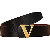Yuangu Men's Classic Gold/Silver V-Buckle Design Soft Calfskin Belt