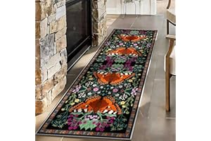 CRJMKS Plants Floral Insects Washable Rug Runners for Hallways,3.3x7ft,Boho Kitchen Comfort Mats for Standing with Rubber Bac