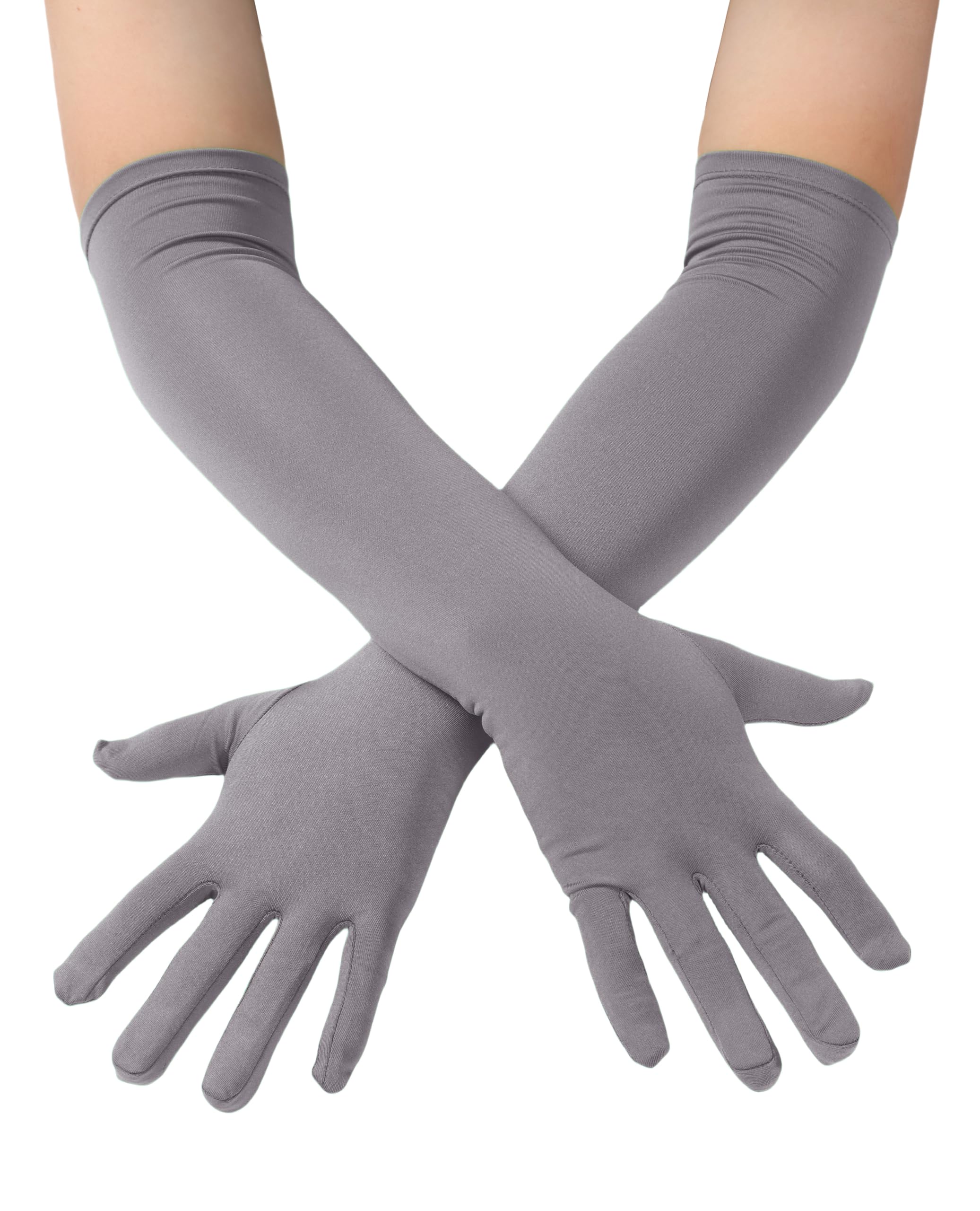 Photo 1 of *****STAINED***** ATHX Men's and Women's Spandex Costume Gloves - 18" Length Stretchy Halloween Cosplay Long Opera Party Gloves (Grey, Free Size)