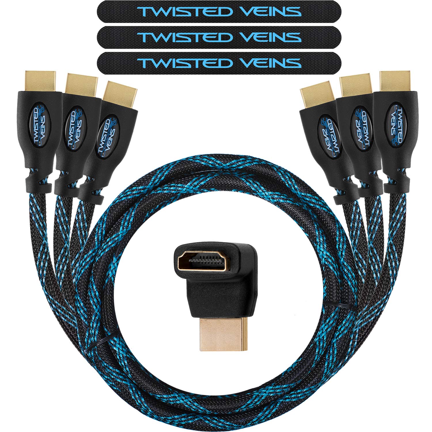 Twisted Veins HDMI Cable, Premium HDMI Cord Type High Speed with Ethernet, Supports HDMI 2.0b 4K 60hz HDR on Most Devices and May Only Support 4K 30hz on Some Devices (2m, 3-Pack)
