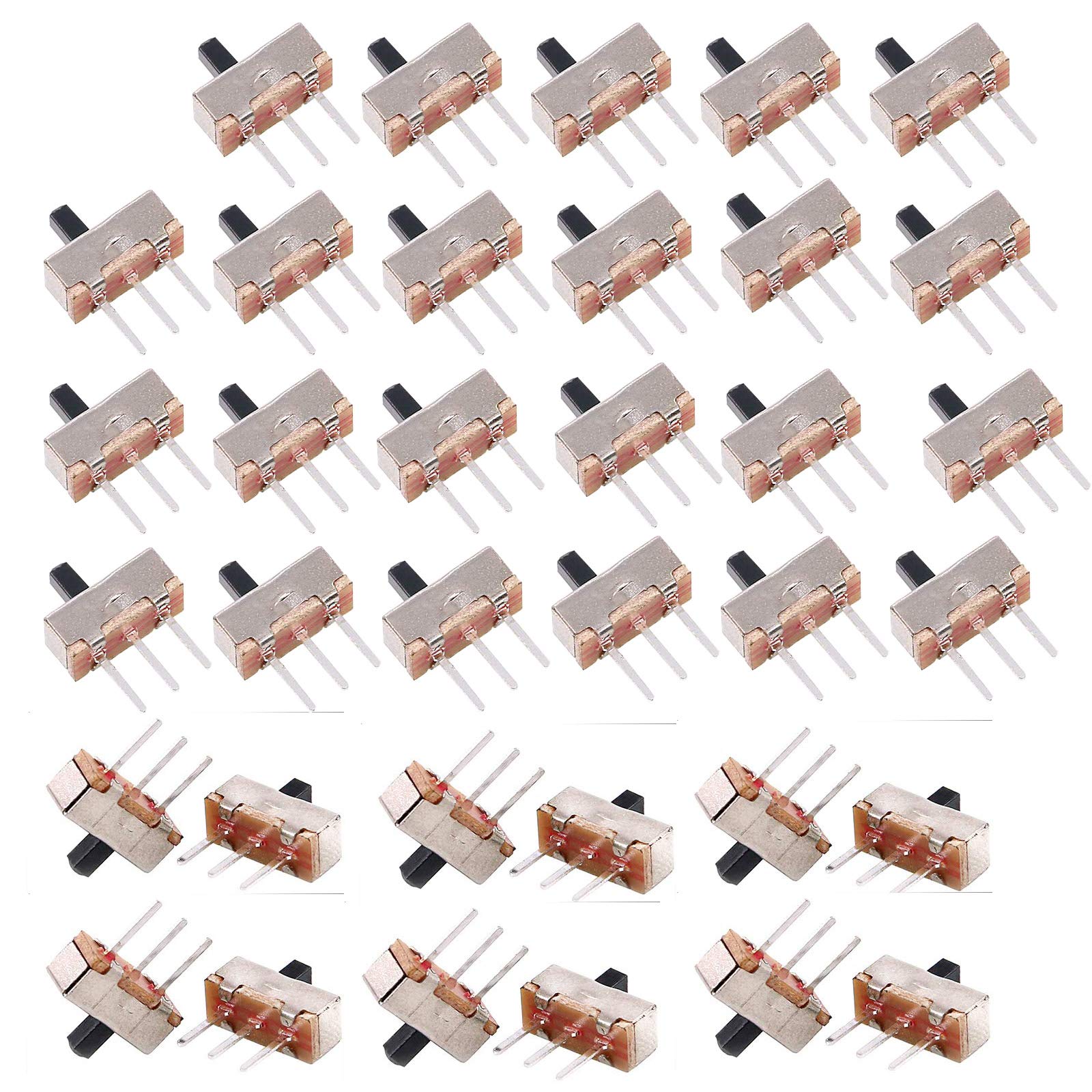 HUAZIZ 180Pcs High Knob Vertical 3mm Micro Mini Slide Switchs,3 Pin 2 Position 1P2T SPDT Toggle Switches Panel Mount DC 50V 0.5A SS12D00