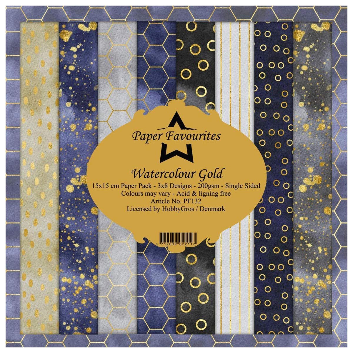 Dixi Crafts Paper Favourites 15cm x 15cm Watercolour Gold Paper Pack 200gsm