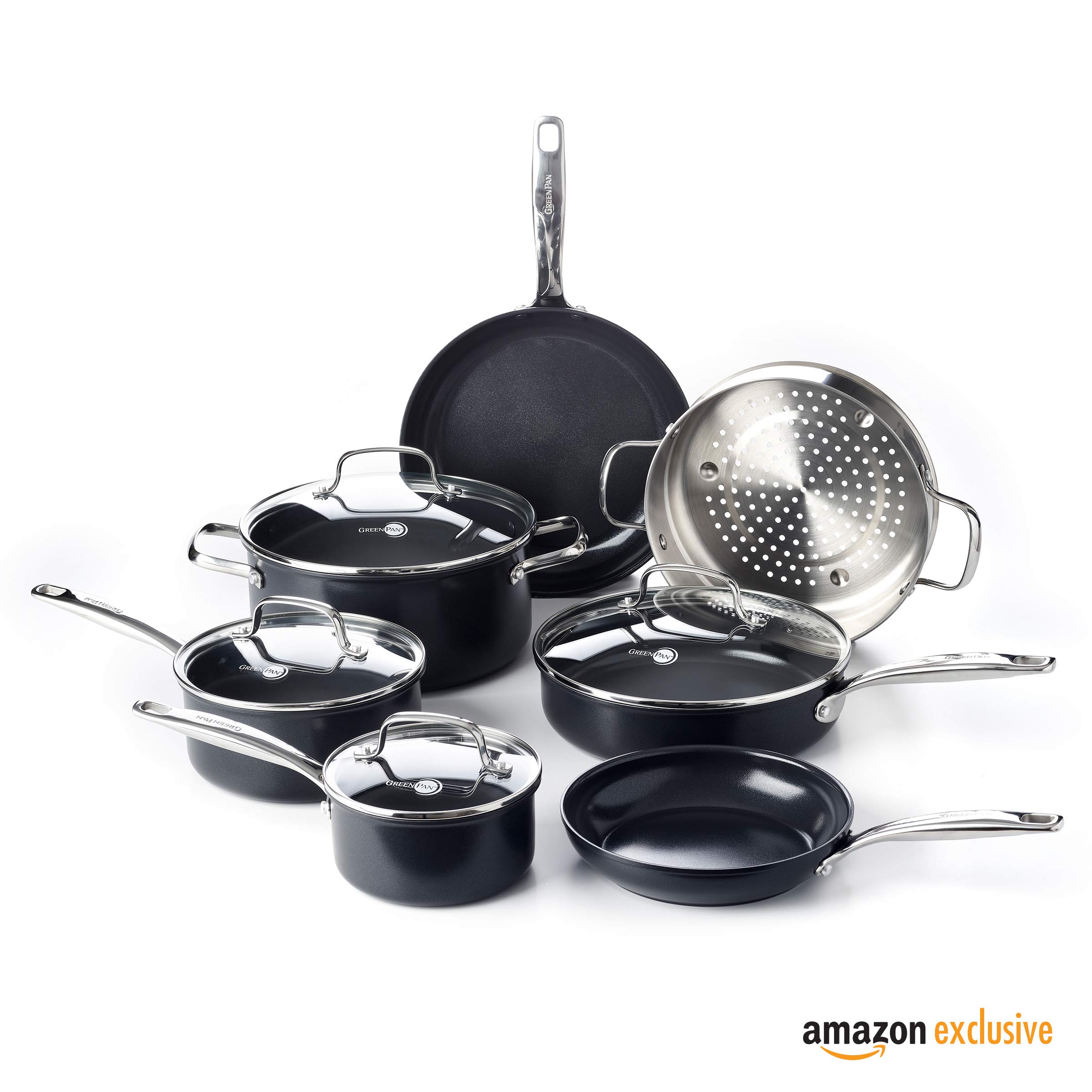 GreenPan Prime Midnight Ceramic Nonstick 11 Piece Cookware Set Black eBay