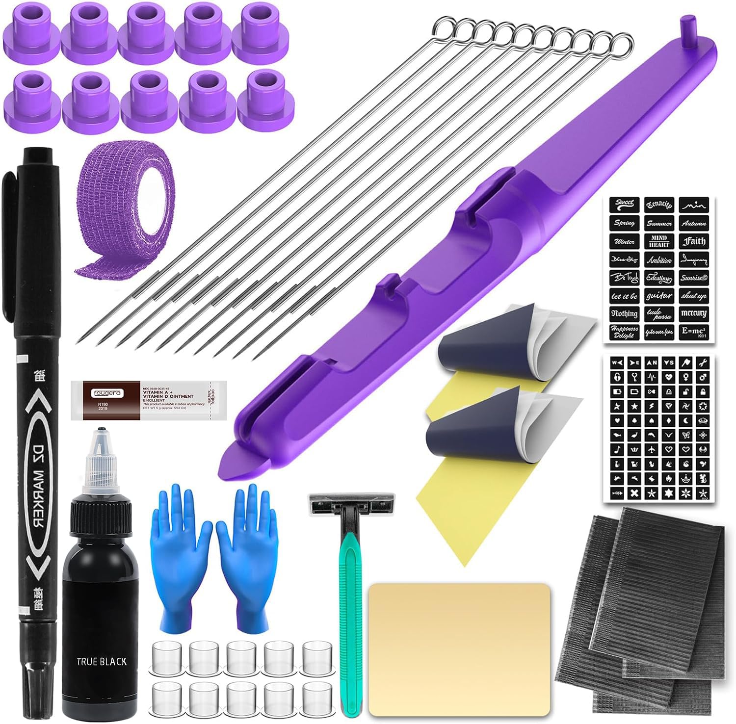 FONPOO Stick and Poke Tattoo Kit for Beginners, Hand Poke Kit, 10 tattoo needles, Tattoo Pen, Tattoo Pratice SKin Transfer Paper