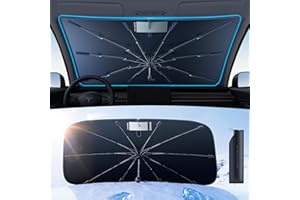 [2024 Newest] andobil Car Windshield Sun Shade Umbrella [Multi-Dimensional Heat Blocking & Cooling] Protect Interior from UV & Keep Car Cooler, Spring Design for Most of Car SUV Truck (57" L x 33" W)