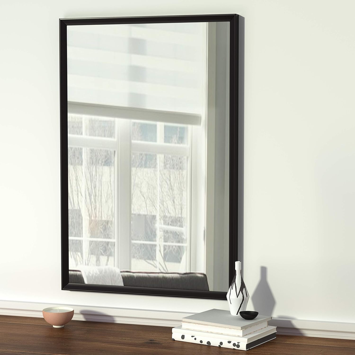 Basics Rectangular Wall Mirror 24" x 36" - Peaked Trim, Black: Home & Kitchen