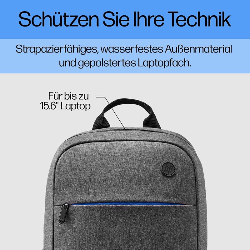 Prelude Laptoprucksack 15,6 Zoll – wasserabweisend, leicht & robust – Notebook Rucksack für Reisen, Business, Schule & Uni – gepolstert, mit Trolley-Gurt & Zubehörfächern – Grau