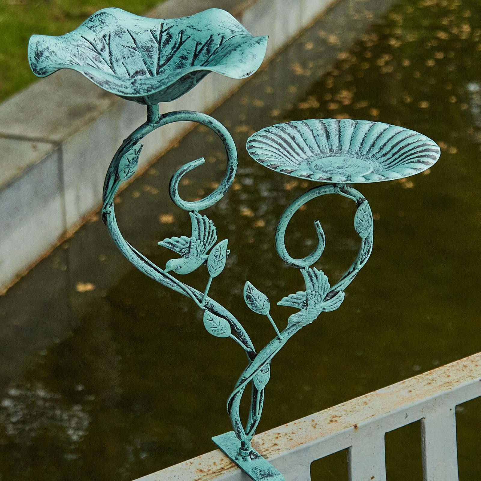 Photo 1 of HLQMFHT Deck Bird Bath and Metal Bird Feeder,2-in-1,Bird Bath for Railing, Bird Baths for Deck with Removable Sturdy Steel Clamp, Outdoor Garden Decor