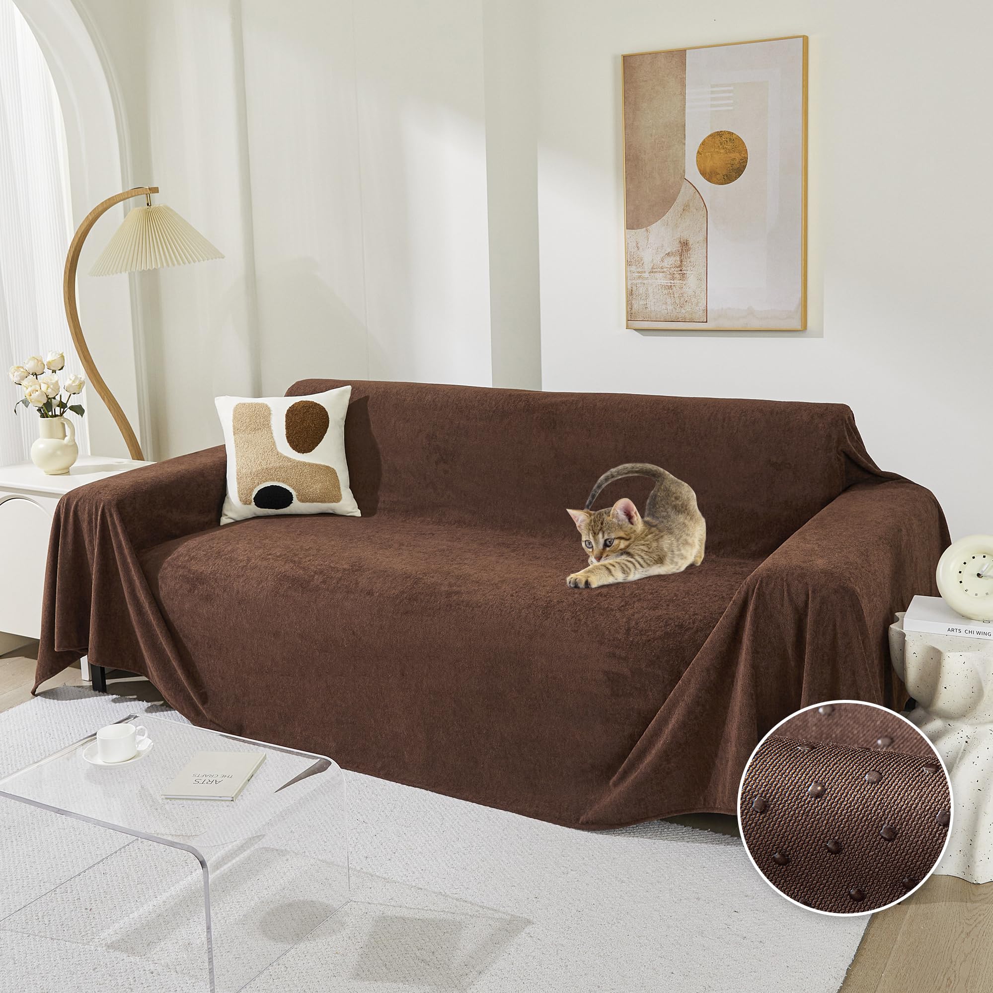Photo 1 of MEETSKY Couch Cover Washable for 2 Cushion Sofa, Cat Scratch Proof Furniture Protector Love Seat L Shape Couch Covers Soft Sectional Sofa Cover for Dogs Pets, 71" x 118", Chocolate