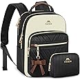 MATEIN Mini Backpack Purse for Women, Fashion Small Purse Backpack with USB Charging Port, Waterproof Casual Daily Cute Shoulder Bag Ladies Handbags for Travel Work College, 2pcs Sets, Black-Beige