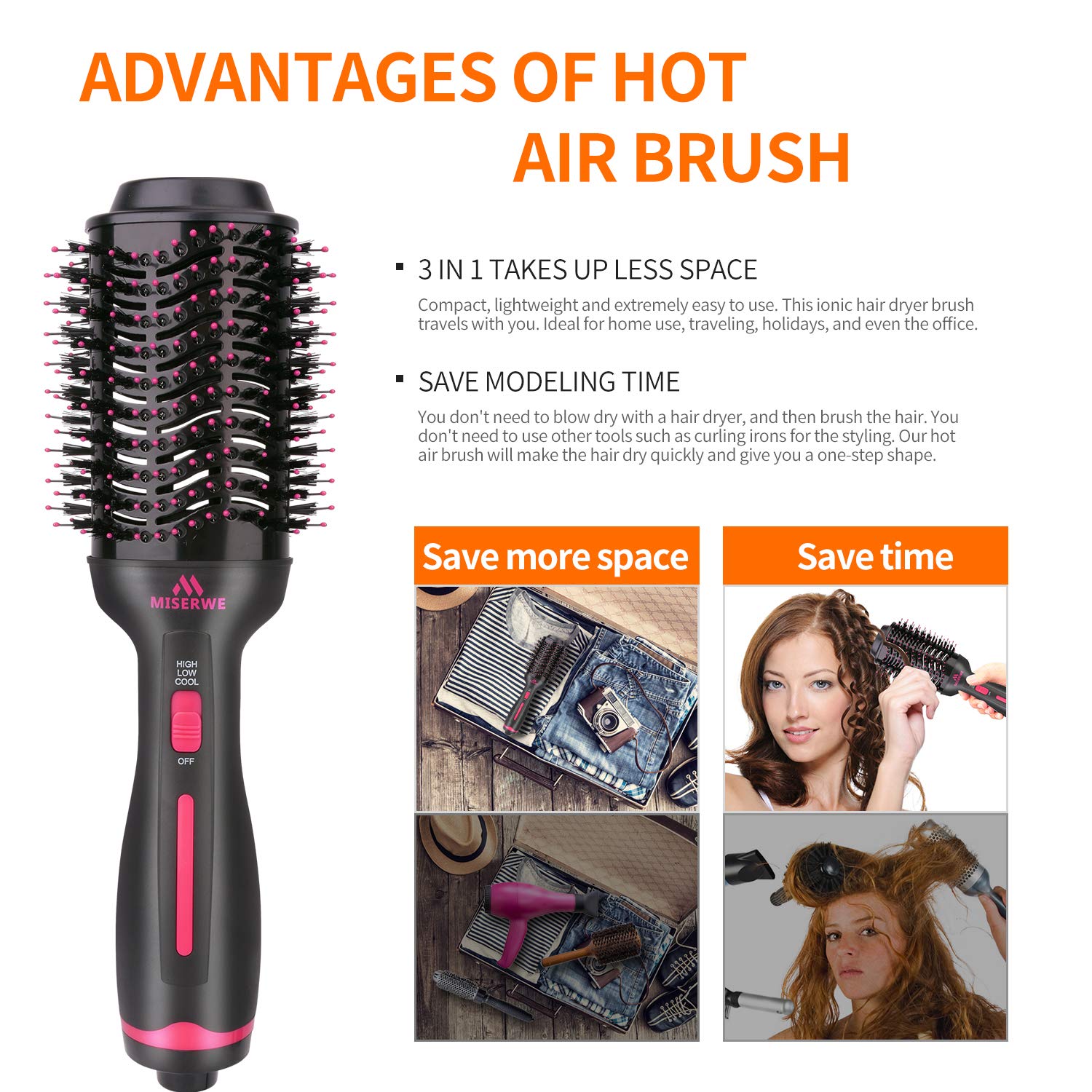 Magic Hair Dryer Brush Hot Air Brush Hair Dryer Volumizer Brush Hair Blower Multi-functional Hair Straightener & Curler Brush 3-in-1 Negative Ion Styling Hot Air Brush Comb for Women : Beauty
