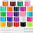 Janinka Gimp String Plastic Lacing Cord Kit with 24 Rolls Gimp Bracelet Cord 24 Pcs Jewelry Lobster Clasp 24 Pcs Key Chain Ring Lanyard Clips Snap Lanyard Hooks(Normal)