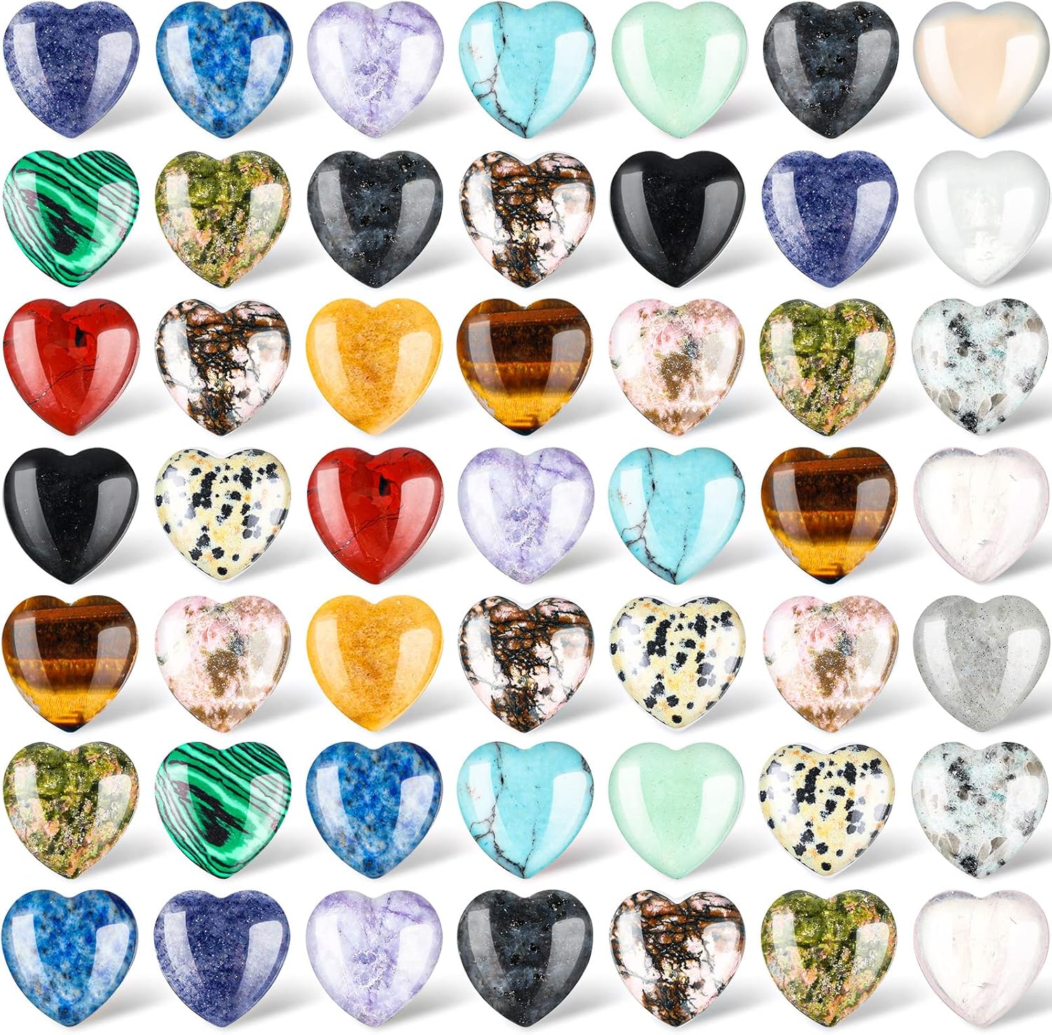 Indoor Fountains & Accessories - 72 Pcs Natural Heart Shaped Crystal Stones 0.8 Inch Worry Stones Bulks Assorted Heart Palm Pocket Healing Carved Love Heart Stones Mini Heart Gemstone Decor for Witchcraft Meditation (Classic Style)