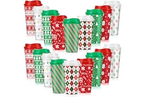 18 Pcs Christmas Reusable Coffee Cup 16 oz Christmas Plastic Cups with Lids Eco-Friendly Hot Coffee Cu-ps Xmas Tumblers Gifts