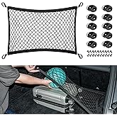 VEHIRIE Elastic Cargo Net for SUV 27.5 x 19.6 inch Car Trunk Net Organizer with Fixing Hooks 10Pcs D-Rings Luggage Cover, Storage Mesh for Truck Bed Tailgate Netting Accessories