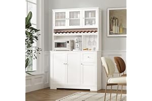 BOTLOG 71" H Pantry Cabinet, Kitchen Hutch with Microwave Stand, Drawers, and Large Countertop, Buffet Cabinet with Hutch with Doors and Shelves for Dining Room Home Bar, White