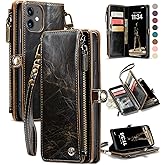Defencase Compatible with iPhone 11 Case Wallet with RFID Blocking Card Holder for Women and Men, Fashion PU Leather Magnetic Snap Flip Zipper Strap Wallet Phone Case Fit for iPhone 11 6.1", Coffee