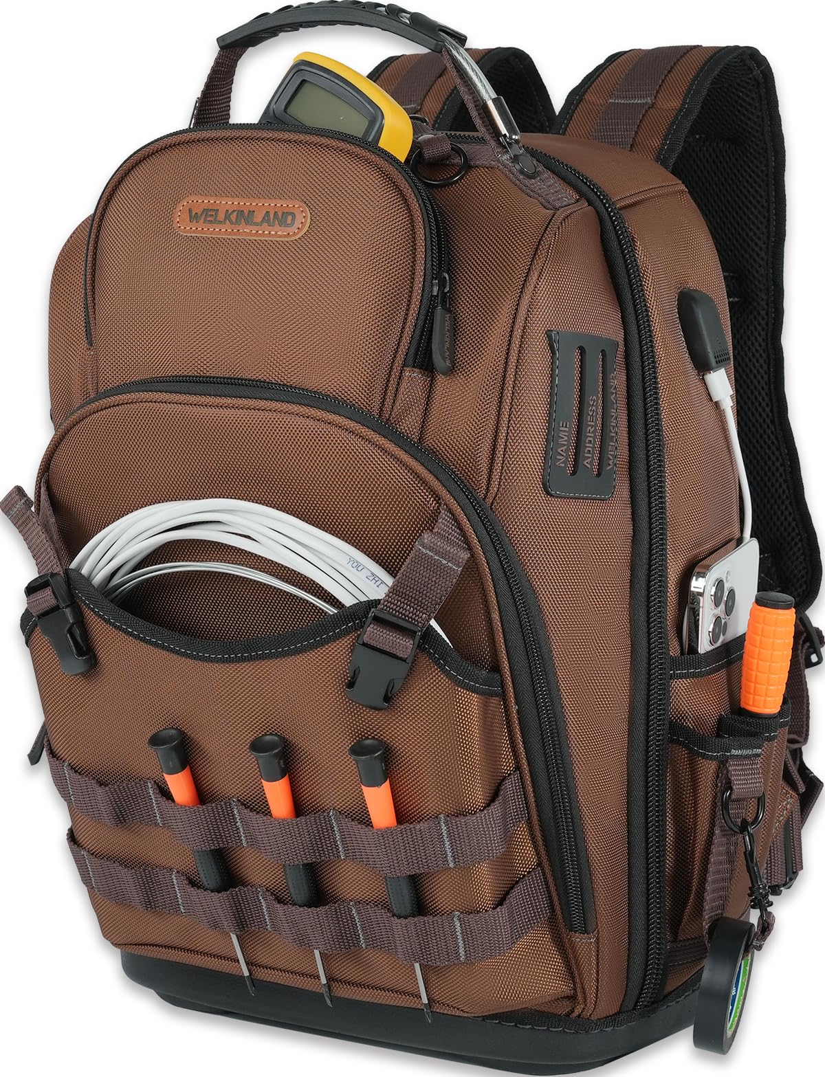 WELKINLAND-70Pockets HVAC Backpack, Heavy-Duty Electrician Tool