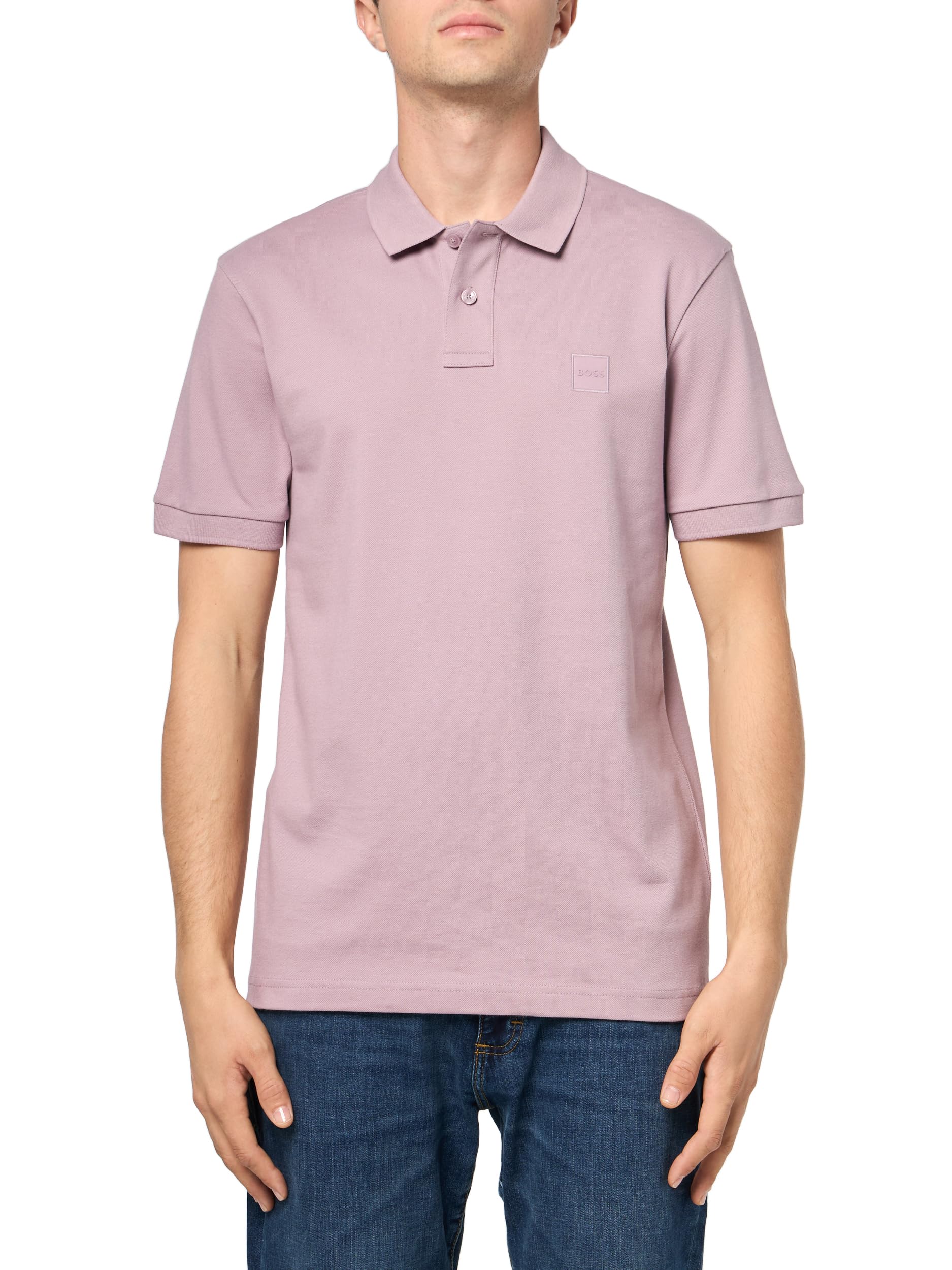 BOSS Square Patch Logo Slim Fit Pique Polo Shirt, Mauve Pink, M